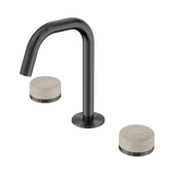 An image of Nero Tapware's Serenity Basin Set Edge Spout With Rome Travertine Handle Gun Metal