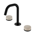 An image of Nero Tapware's Serenity Basin Set Edge Spout With Rome Travertine Handle Matt Black