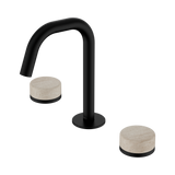 An image of Nero Tapware's Serenity Basin Set Edge Spout With Rome Travertine Handle Matt Black