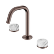 An image of Nero Tapware's Serenity Basin Set Edge Spout With Arabescato Corchia Handle Brushed Bronze