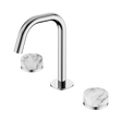 An image of Nero Tapware's Serenity Basin Set Edge Spout With Arabescato Corchia Handle Chrome