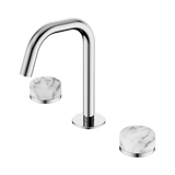 An image of Nero Tapware's Serenity Basin Set Edge Spout With Arabescato Corchia Handle Chrome