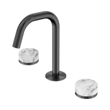 An image of Nero Tapware's Serenity Basin Set Edge Spout With Arabescato Corchia Handle Gun Metal