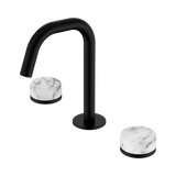An image of Nero Tapware's Serenity Basin Set Edge Spout With Arabescato Corchia Handle Matt Black