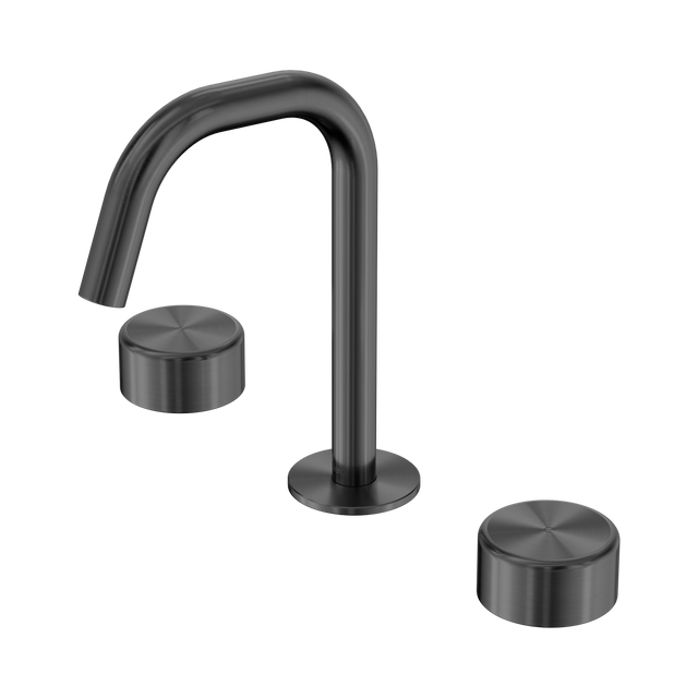 An image of Nero Tapware's Serenity Basin Set Edge Spout With Metal Handle Gun Metal