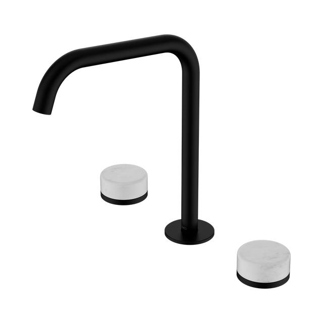 An image of Nero Tapware's Serenity Bath/Kitchen Set Edge Spout With Carrara Handle Matt Black