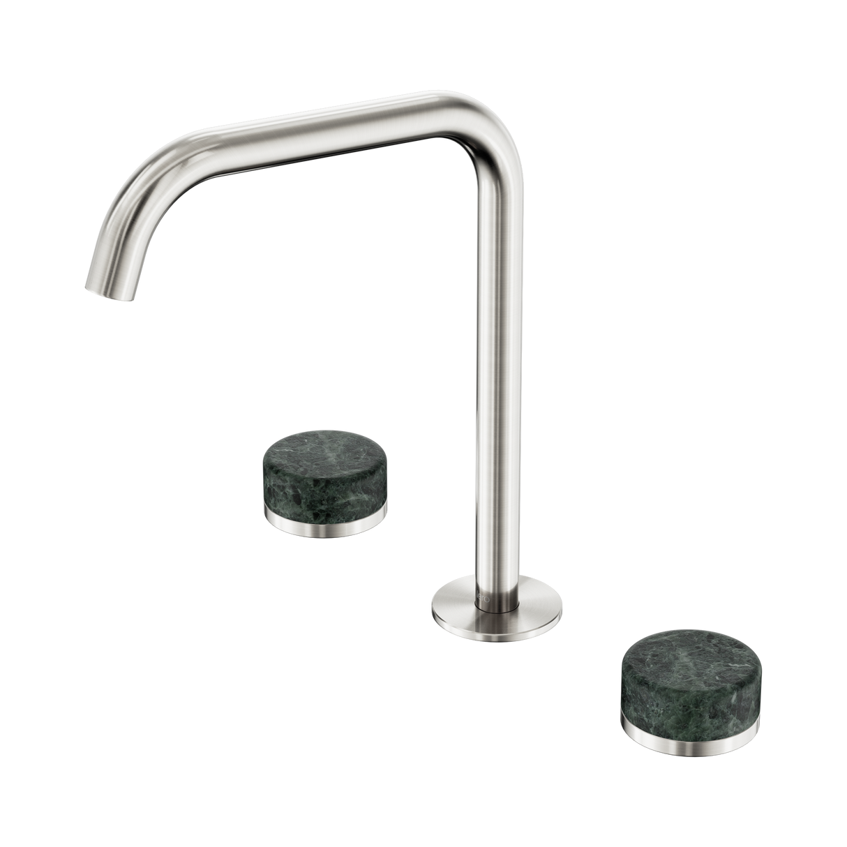 An image of Nero Tapware's Serenity Bath/Kitchen Set Edge Spout With Verde Alpi Handle Brushed Nickel