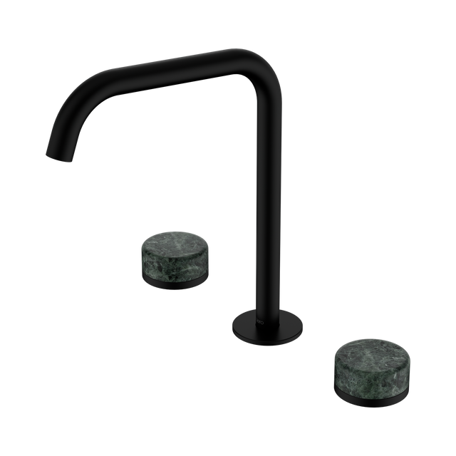 An image of Nero Tapware's Serenity Bath/Kitchen Set Edge Spout With Verde Alpi Handle Matt Black