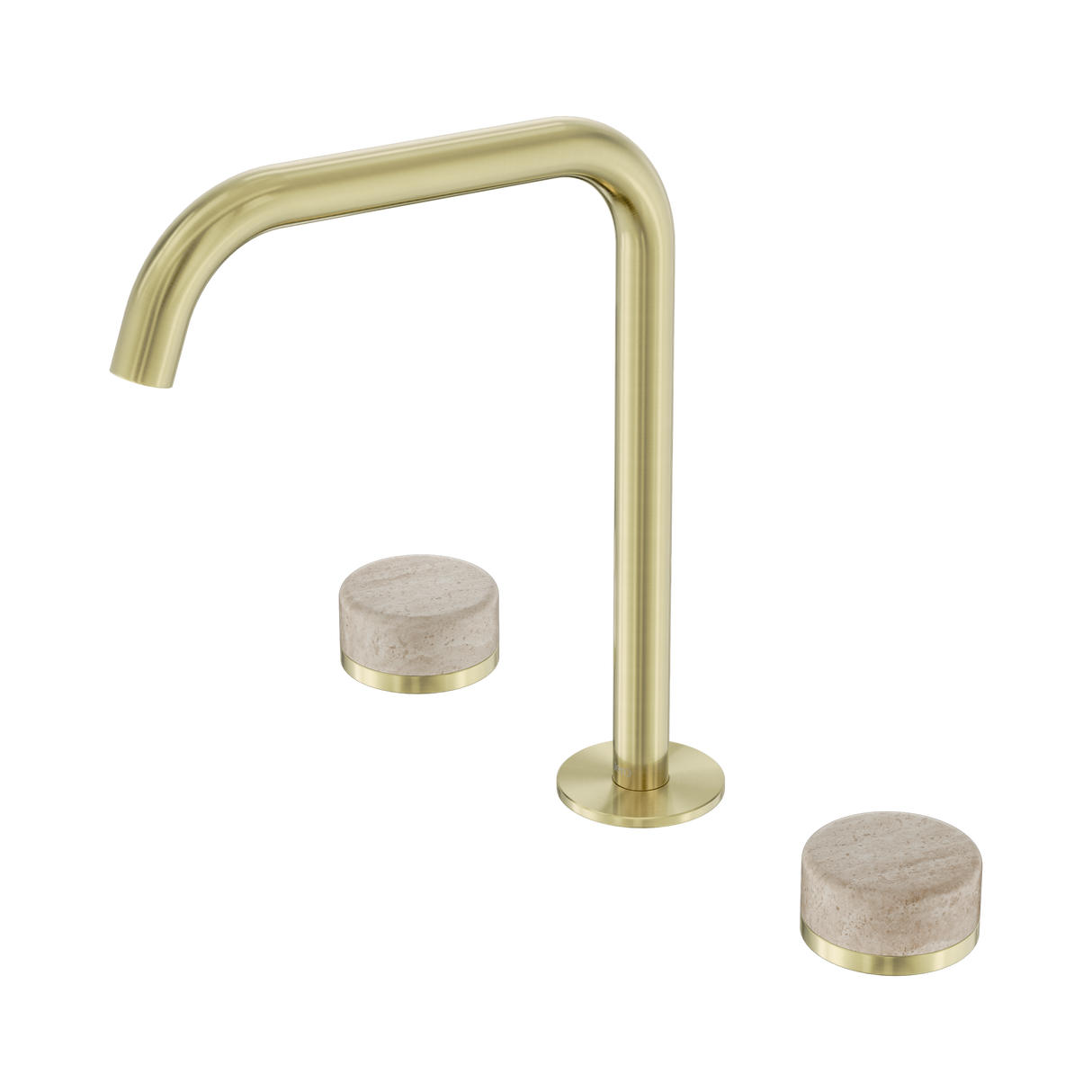An image of Nero Tapware's Serenity Bath/Kitchen Set Edge Spout With Rome Travertine Handle Brushed Gold