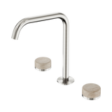 An image of Nero Tapware's Serenity Bath/Kitchen Set Edge Spout With Rome Travertine Handle Brushed Nickel