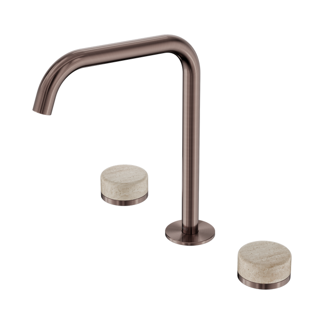 An image of Nero Tapware's Serenity Bath/Kitchen Set Edge Spout With Rome Travertine Handle Brushed Bronze