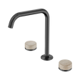 An image of Nero Tapware's Serenity Bath/Kitchen Set Edge Spout With Rome Travertine Handle Gun Metal
