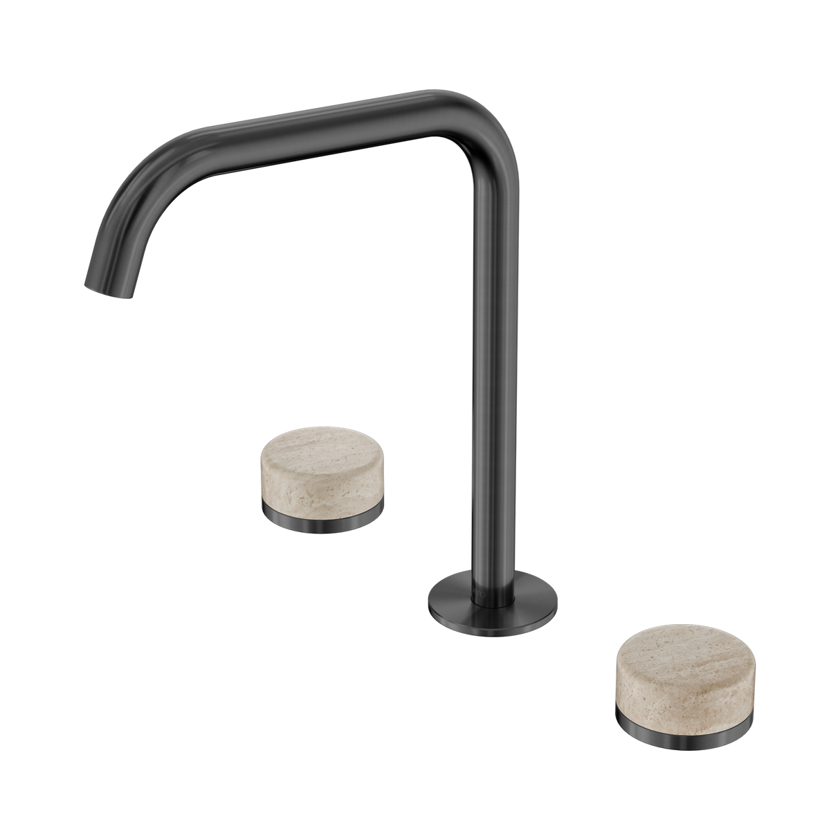 An image of Nero Tapware's Serenity Bath/Kitchen Set Edge Spout With Rome Travertine Handle Gun Metal