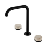 An image of Nero Tapware's Serenity Bath/Kitchen Set Edge Spout With Rome Travertine Handle Matt Black