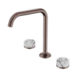 An image of Nero Tapware's Serenity Bath/Kitchen Set Edge Spout With Arabescato Corchia Handle Brushed Bronze