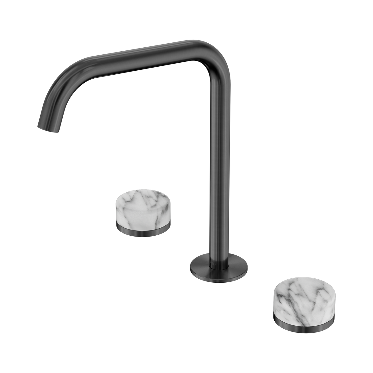 An image of Nero Tapware's Serenity Bath/Kitchen Set Edge Spout With Arabescato Corchia Handle Gun Metal