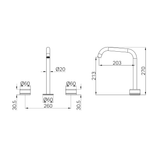 A line drawing of Nero Tapware's Serenity Bath/Kitchen Set Edge Spout With Arabescato Corchia Handle Gun Metal
