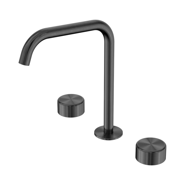 An image of Nero Tapware's Serenity Bath/Kitchen Set Edge Spout With Metal Handle Gun Metal