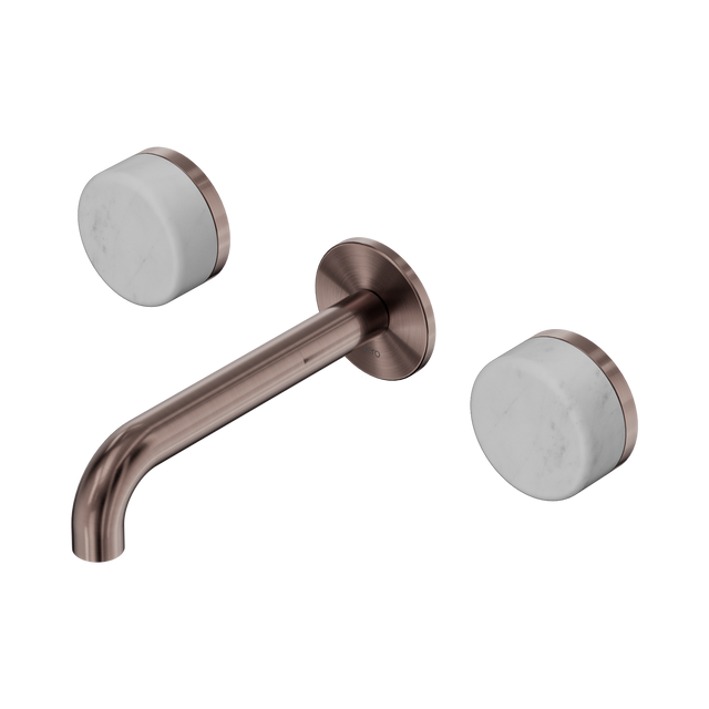 An image of Nero Tapware's Serenity Wall Basin Set 160mm Spout With Carrara Handle Brushed Bronze