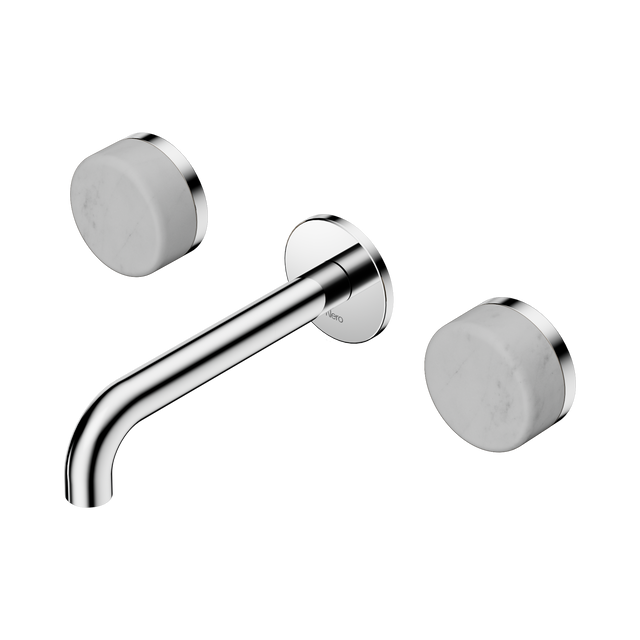 An image of Nero Tapware's Serenity Wall Basin Set 160mm Spout With Carrara Handle Chrome