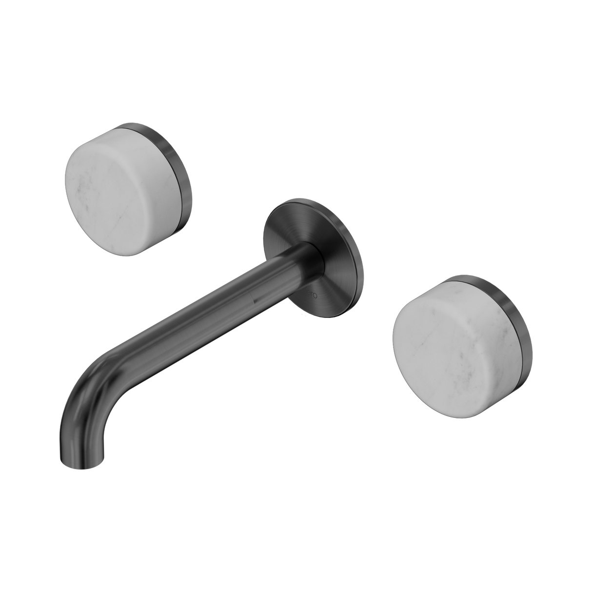 An image of Nero Tapware's Serenity Wall Basin Set 160mm Spout With Carrara Handle Gun Metal