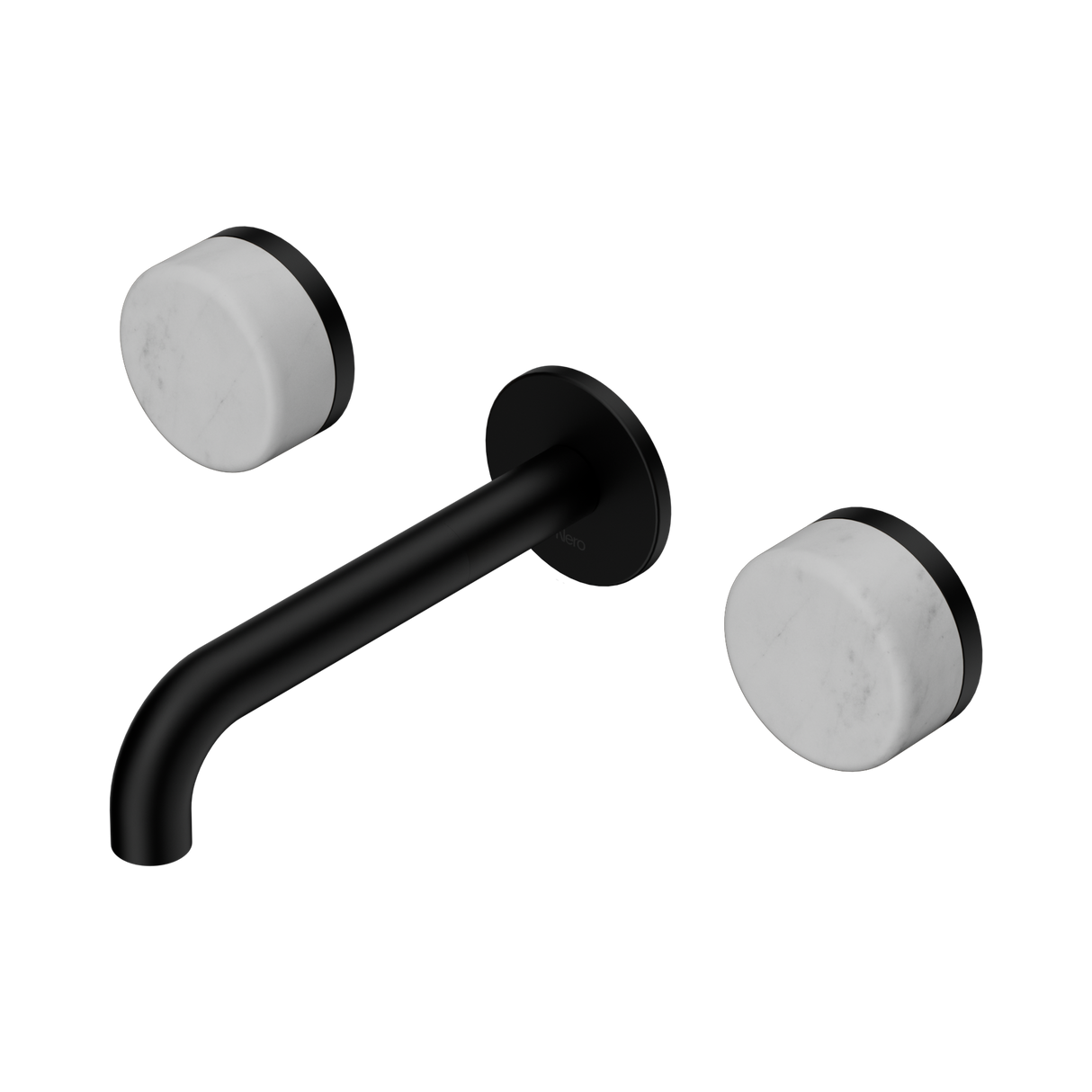 An image of Nero Tapware's Serenity Wall Basin Set 160mm Spout With Carrara Handle Matt Black