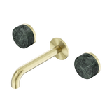 An image of Nero Tapware's Serenity Wall Basin Set 160mm Spout With Verde Alpi Handle Brushed Gold
