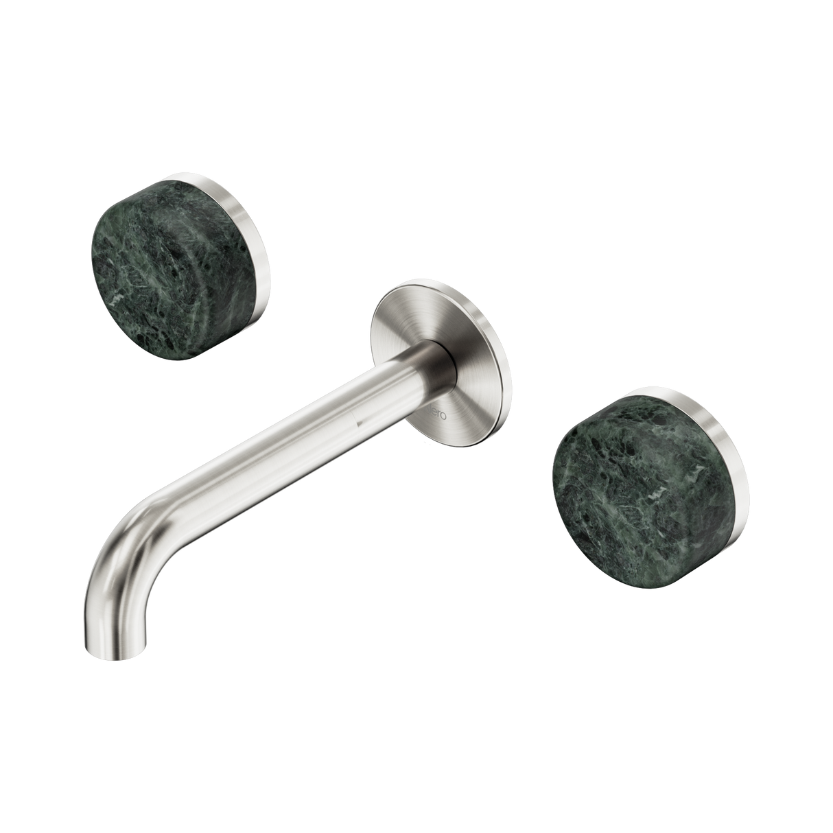 An image of Nero Tapware's Serenity Wall Basin Set 160mm Spout With Verde Alpi Handle Brushed Nickel