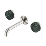An image of Nero Tapware's Serenity Wall Basin Set 160mm Spout With Verde Alpi Handle Brushed Nickel