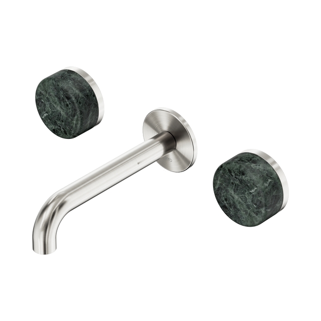 An image of Nero Tapware's Serenity Wall Basin Set 160mm Spout With Verde Alpi Handle Brushed Nickel