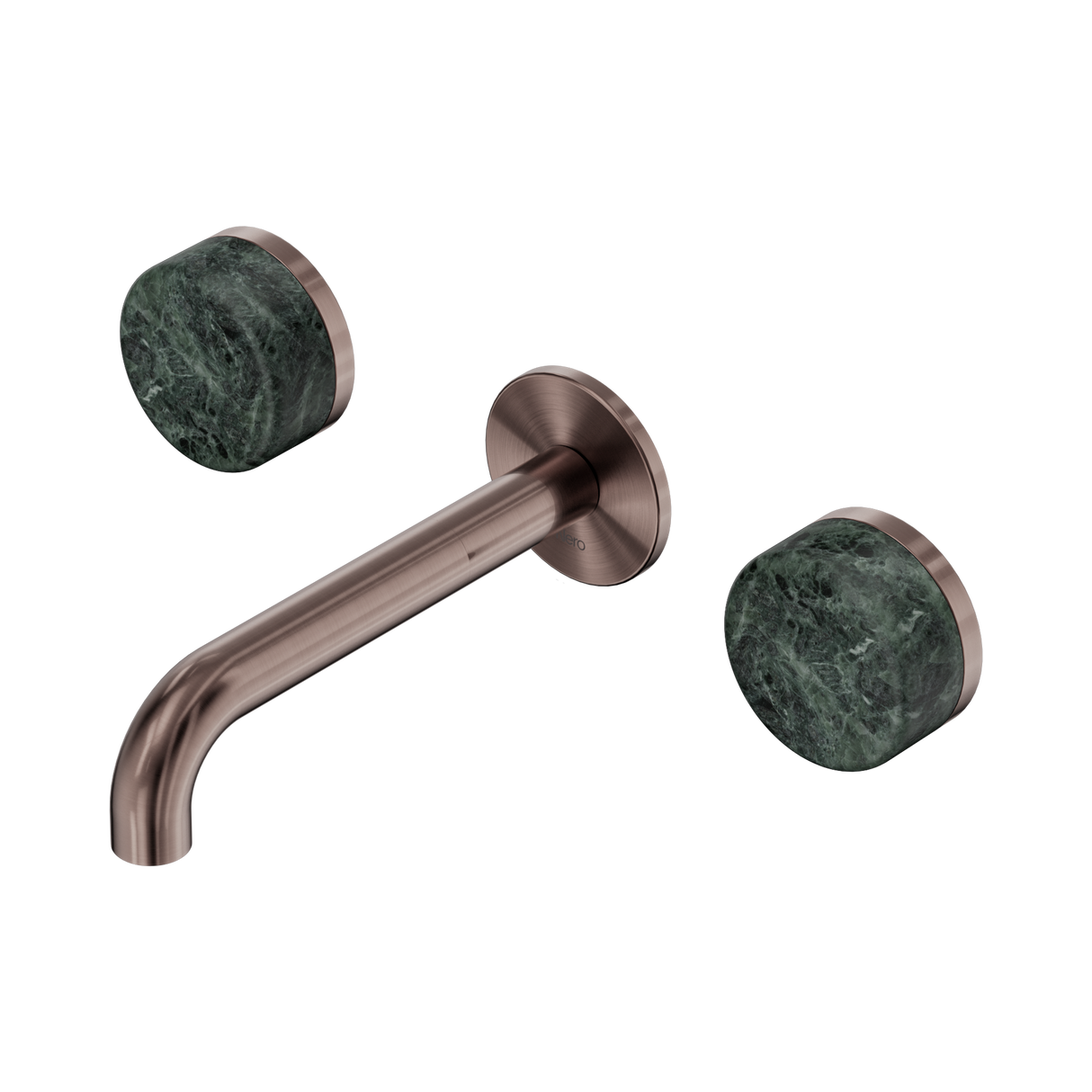 An image of Nero Tapware's Serenity Wall Basin Set 160mm Spout With Verde Alpi Handle Brushed Bronze