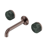 An image of Nero Tapware's Serenity Wall Basin Set 160mm Spout With Verde Alpi Handle Brushed Bronze