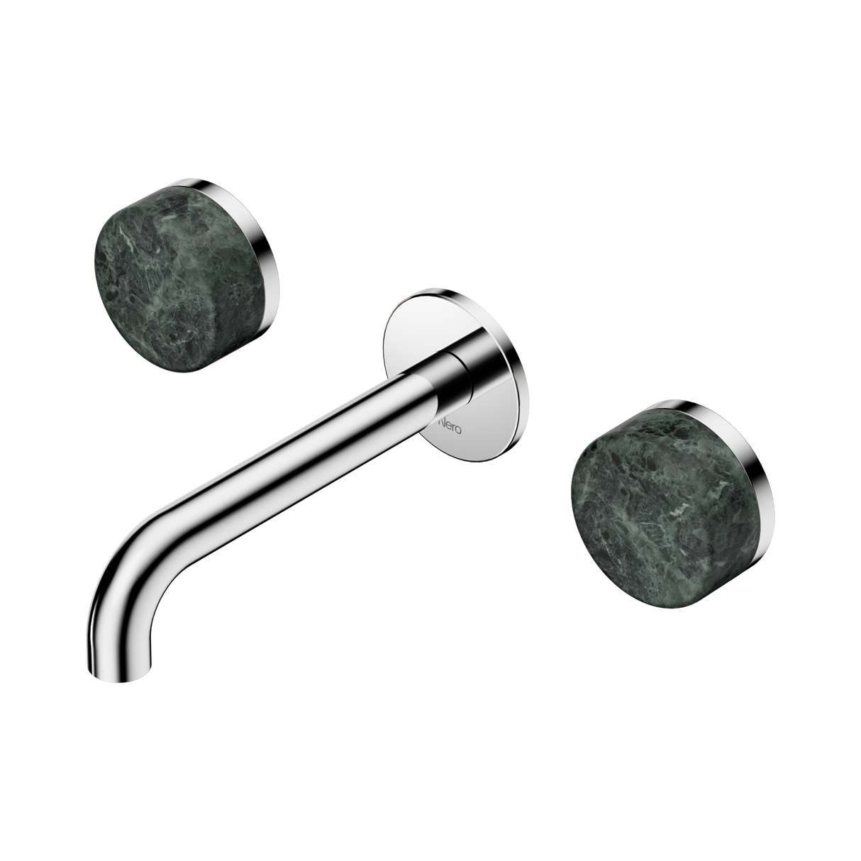 An image of Nero Tapware's Serenity Wall Basin Set 160mm Spout With Verde Alpi Handle Chrome