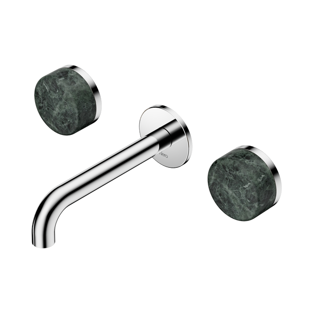 An image of Nero Tapware's Serenity Wall Basin Set 160mm Spout With Verde Alpi Handle Chrome