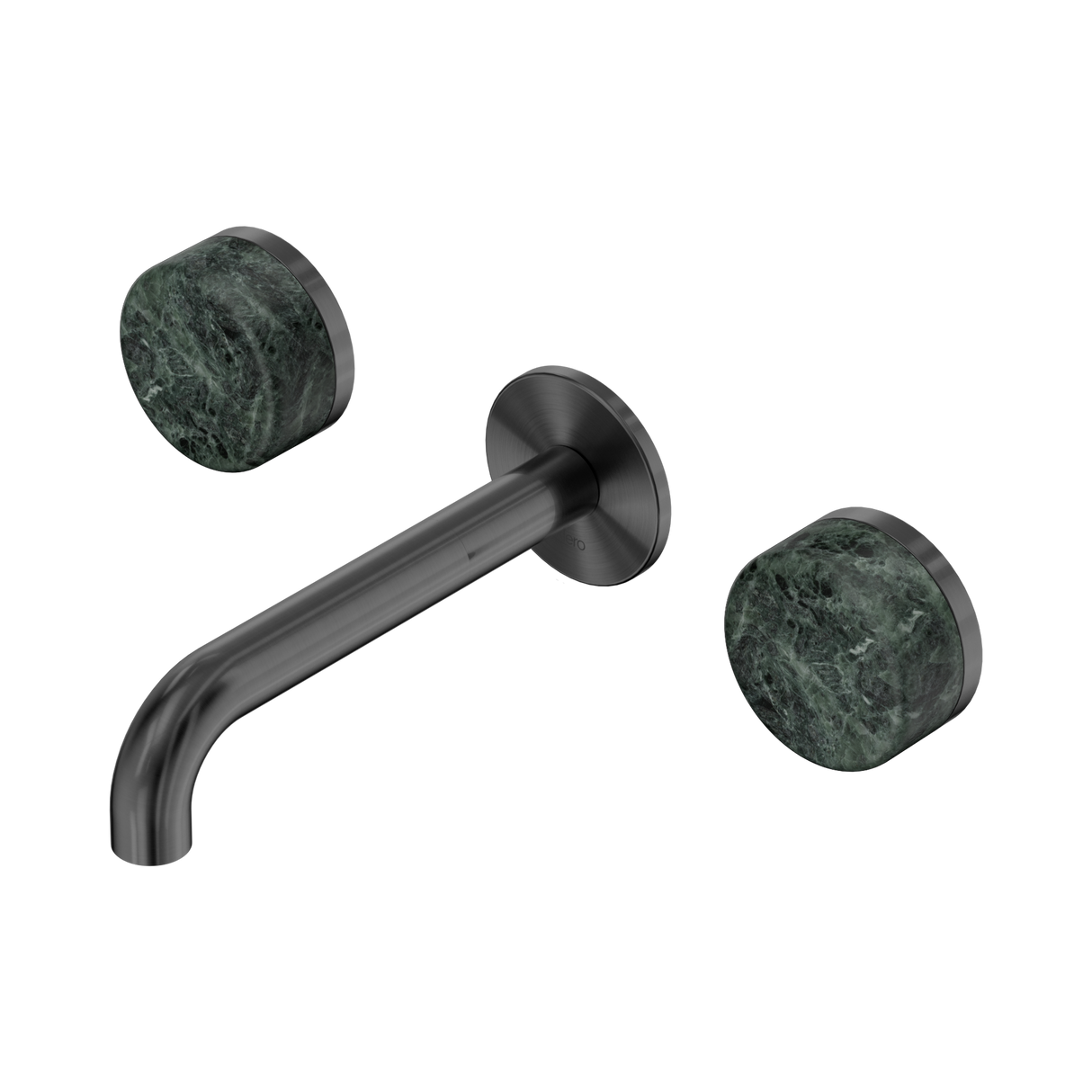An image of Nero Tapware's Serenity Wall Basin Set 160mm Spout With Verde Alpi Handle Gun Metal