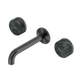 An image of Nero Tapware's Serenity Wall Basin Set 160mm Spout With Verde Alpi Handle Gun Metal