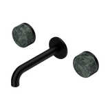 An image of Nero Tapware's Serenity Wall Basin Set 160mm Spout With Verde Alpi Handle Matt Black