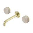 An image of Nero Tapware's Serenity Wall Basin Set 160mm Spout With Rome Travertine Handle Brushed Gold