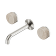 An image of Nero Tapware's Serenity Wall Basin Set 160mm Spout With Rome Travertine Handle Brushed Nickel