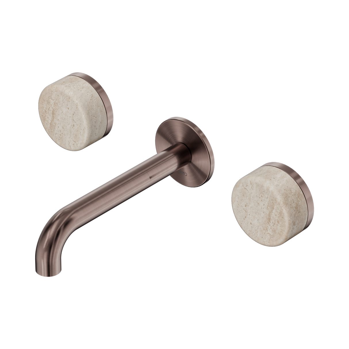 An image of Nero Tapware's Serenity Wall Basin Set 160mm Spout With Rome Travertine Handle Brushed Bronze