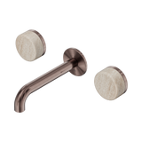 An image of Nero Tapware's Serenity Wall Basin Set 160mm Spout With Rome Travertine Handle Brushed Bronze
