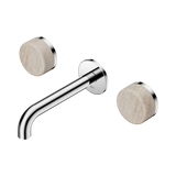 An image of Nero Tapware's Serenity Wall Basin Set 160mm Spout With Rome Travertine Handle Chrome