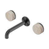 An image of Nero Tapware's Serenity Wall Basin Set 160mm Spout With Rome Travertine Handle Gun Metal