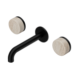 An image of Nero Tapware's Serenity Wall Basin Set 160mm Spout With Rome Travertine Handle Matt Black