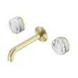 An image of Nero Tapware's Serenity Wall Basin Set 160mm Spout With Arabescato Corchia Handle Brushed Gold