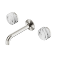 An image of Nero Tapware's Serenity Wall Basin Set 160mm Spout With Arabescato Corchia Handle Brushed Nickel