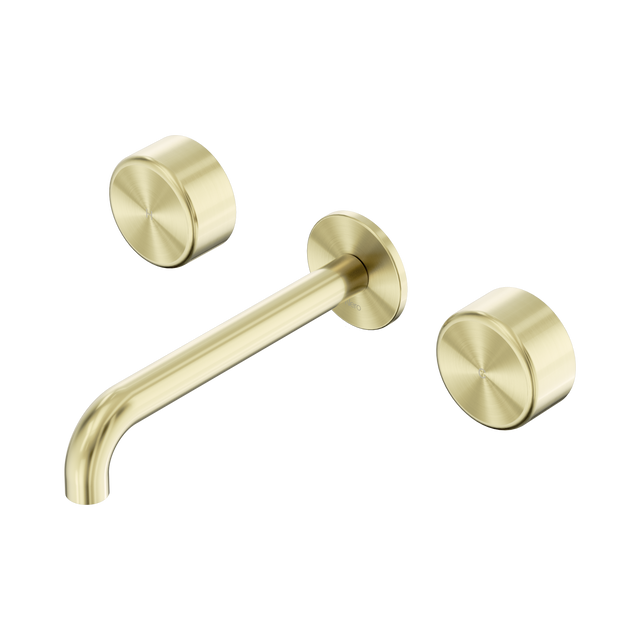 An image of Nero Tapware's Serenity Wall Basin Set 160mm Spout With Metal Handle Brushed Gold