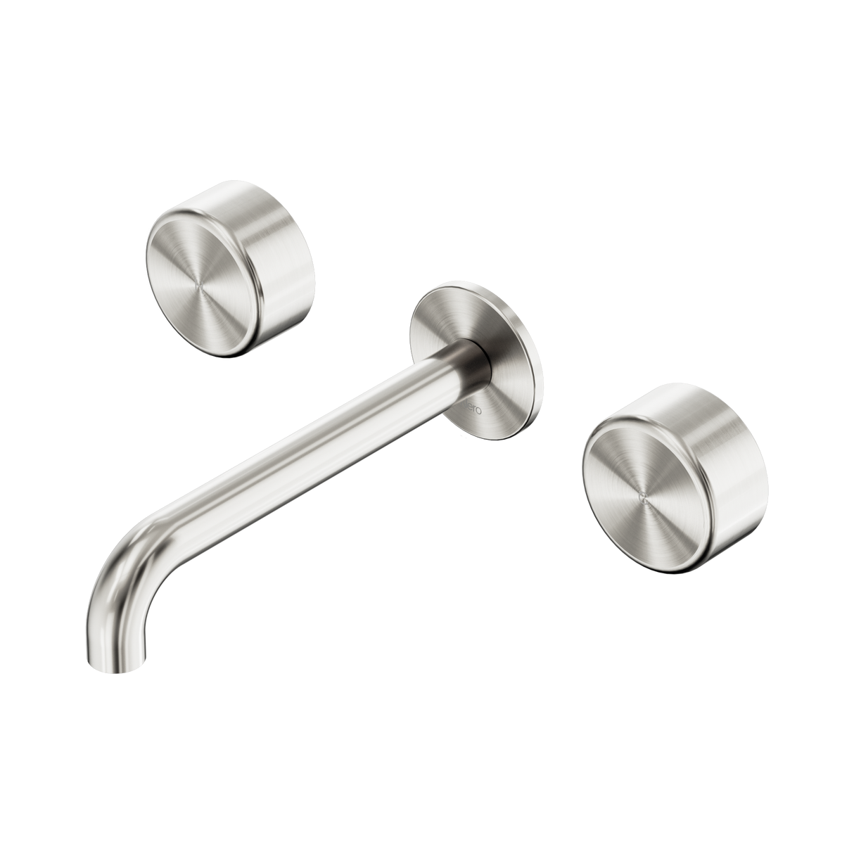 An image of Nero Tapware's Serenity Wall Basin Set 160mm Spout With Metal Handle Brushed Nickel