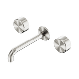 An image of Nero Tapware's Serenity Wall Basin Set 160mm Spout With Metal Handle Brushed Nickel