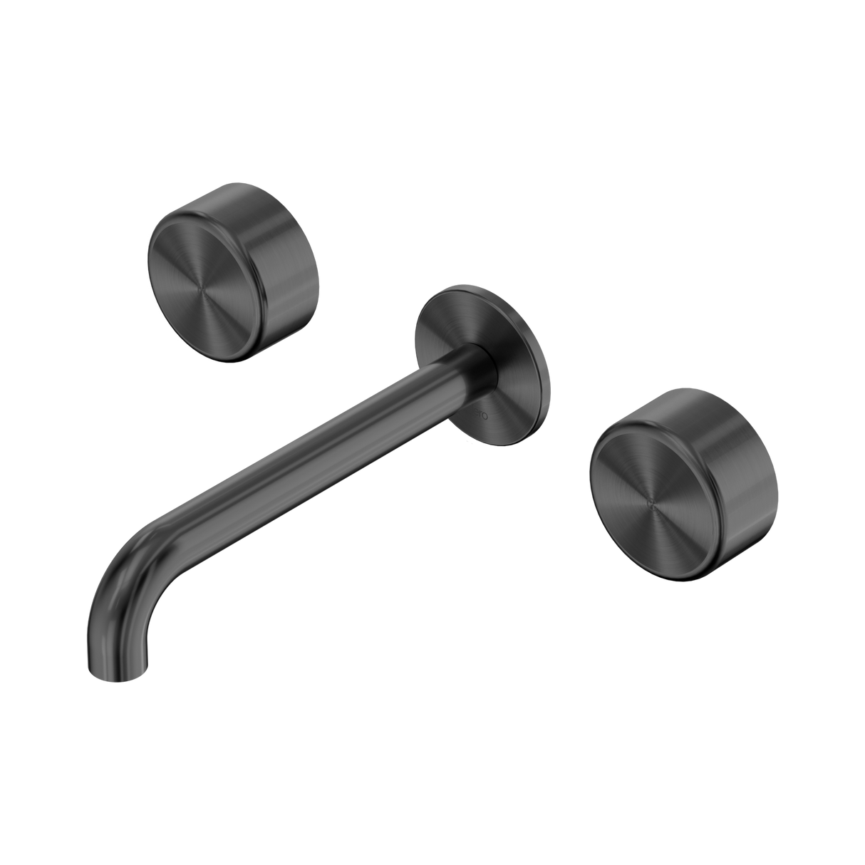 An image of Nero Tapware's Serenity Wall Basin Set 160mm Spout With Metal Handle Gun Metal